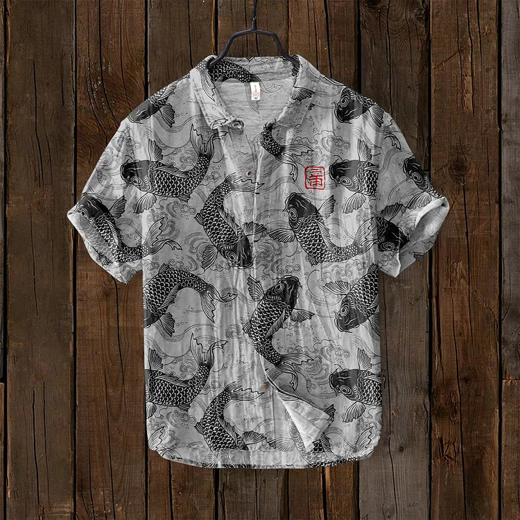 Osamu - vintage vis japans kunstlinnen overhemd