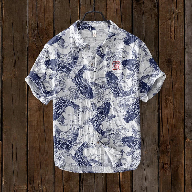 Osamu - vintage vis japans kunstlinnen overhemd