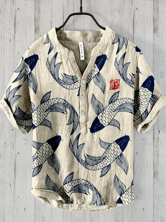 Osamu - vintage vis japans kunstlinnen overhemd
