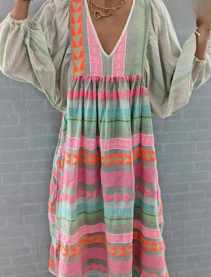 Luisa – kleurrijke maxi-jurk met geometrisch patroon