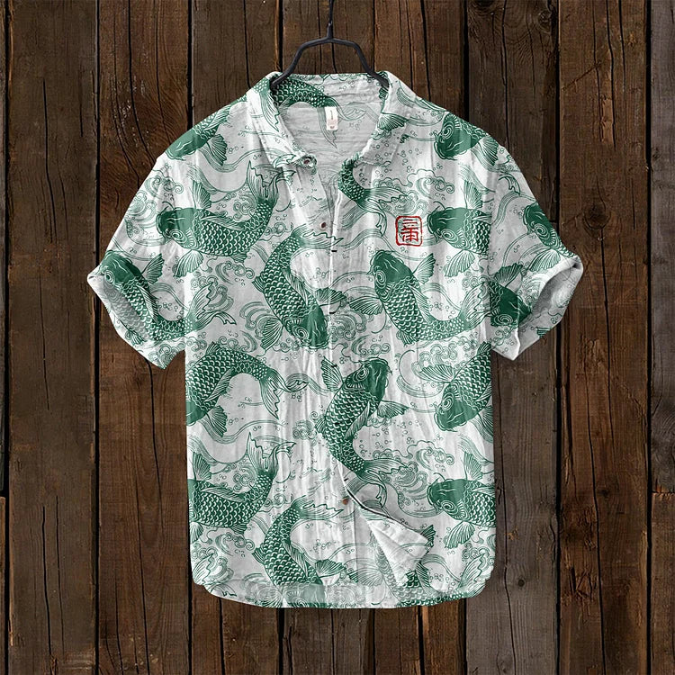 Osamu - vintage vis japans kunstlinnen overhemd