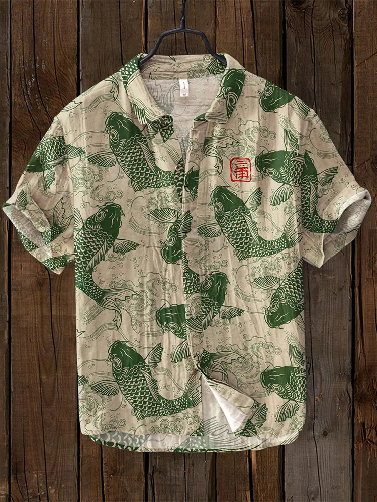 Osamu - vintage vis japans kunstlinnen overhemd