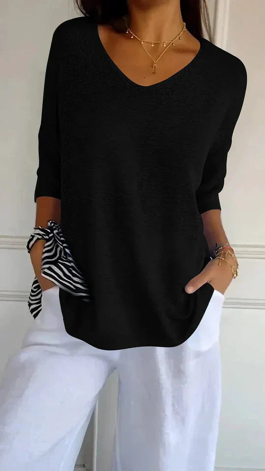 Chiara | comfortabele damesgebreide top met v-hals