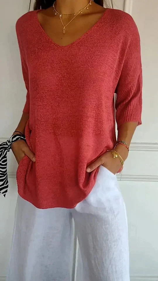 Chiara | comfortabele damesgebreide top met v-hals