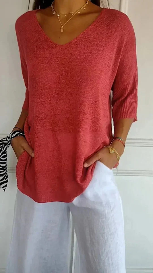 Chiara | comfortabele damesgebreide top met v-hals