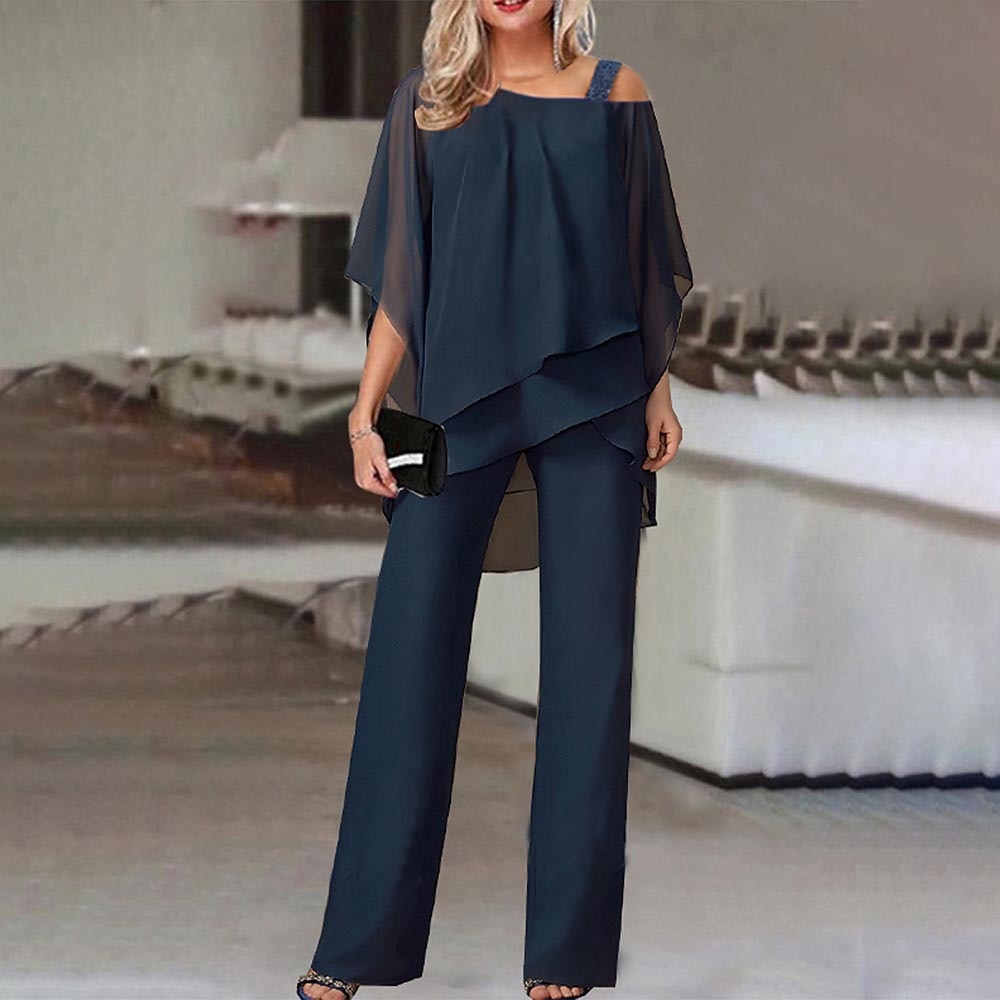 Tweedelige damesset| elegant tweedelig pak met koude schouder
