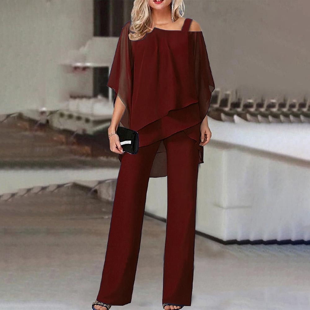 Tweedelige damesset| elegant tweedelig pak met koude schouder
