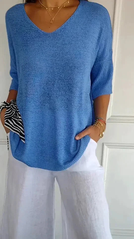 Chiara | comfortabele damesgebreide top met v-hals