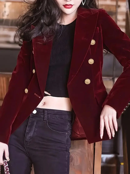 Elegant bordeauxrood fluwelen jasje voor famen – afslankende blazer