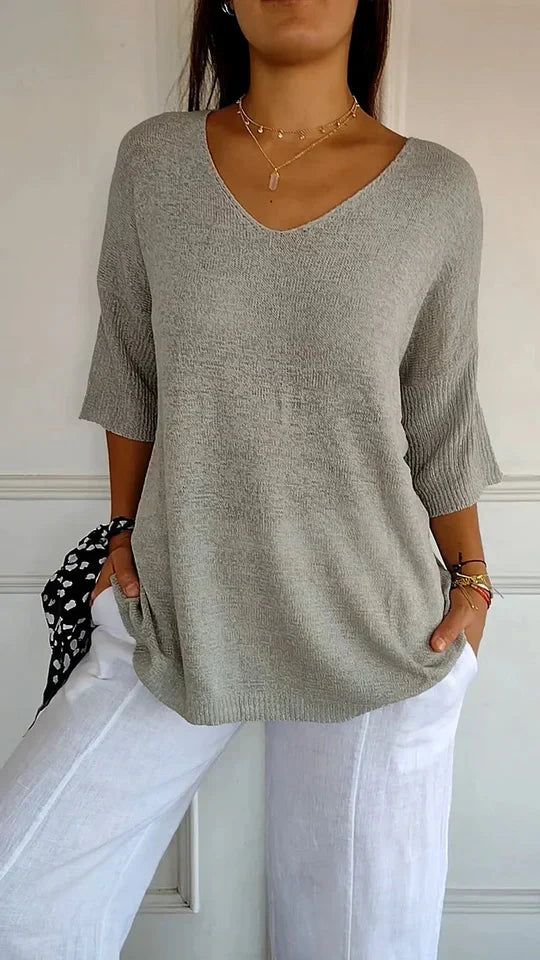 Chiara | comfortabele damesgebreide top met v-hals