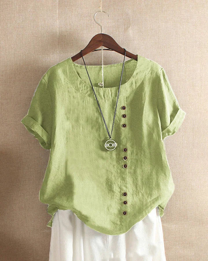 Kelly | effen blouse met korte mouwen en ronde halslijn